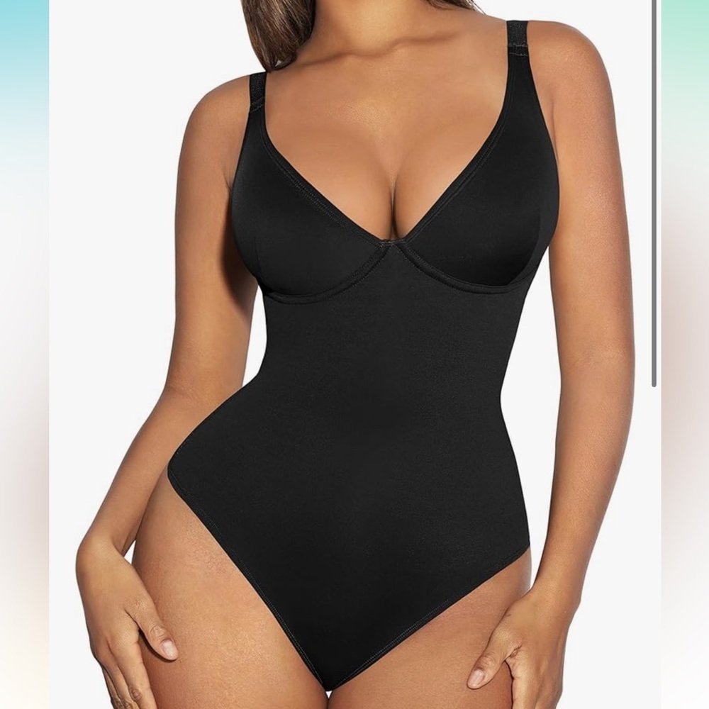 FeelinGirl Shapewear Bodysuits Tummy Control Body Suits Deep V Neck Thong NWT L